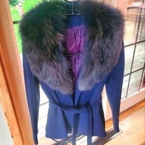 Vintage‎ by gare' Navy Blue Lined Fur lined Wrap Sz. S Coat Jacket